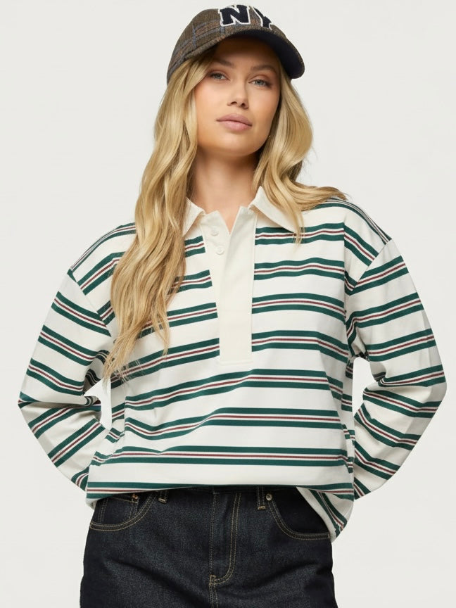 Polo Collar Striped Shirt