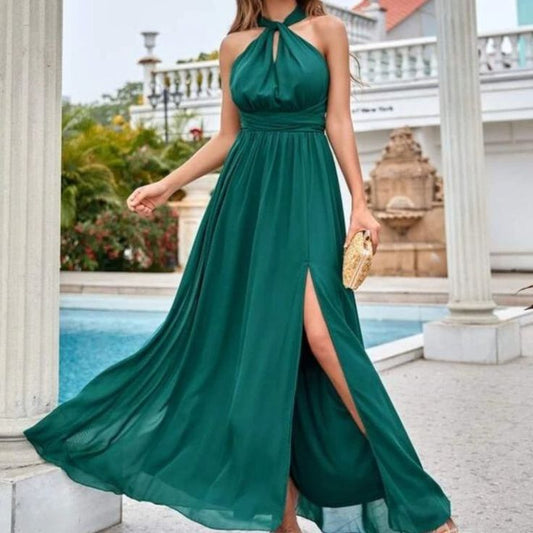 Moda Me Couture Dresses | Green Flowy Criss Cross Tie Split Thigh Dress | Color: Green | Size: Various