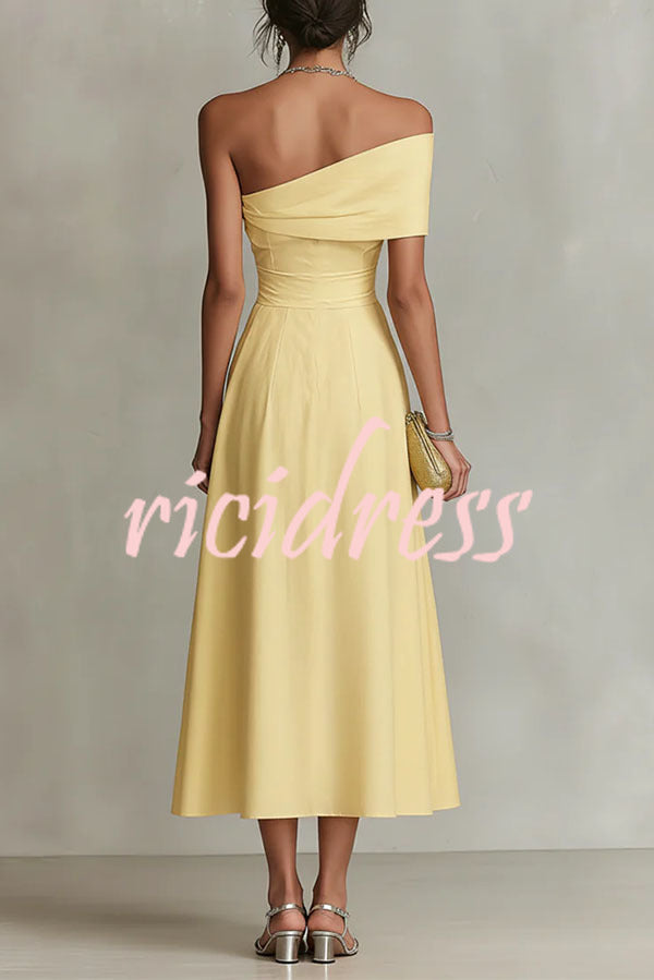 Yellow Margot One-Shoulder A-Line Midi Dress
