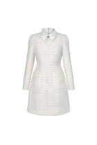 Women's Claire A-line Collared Neck Tweed Mini Dress S/M/L/XL White/Red MEAN BLVD