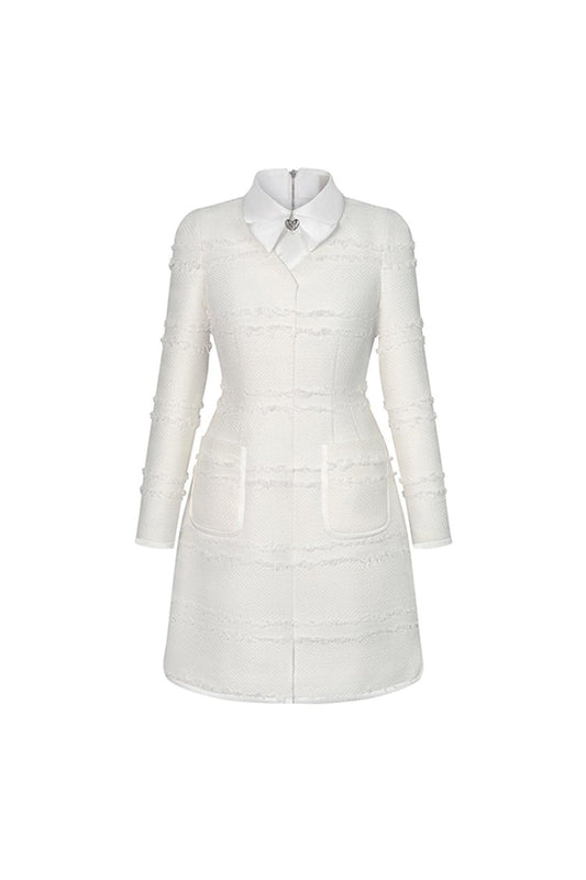 White Women's Claire A-line Collared Neck Tweed Mini Dress S/M/L/XL White/Red MEAN BLVD