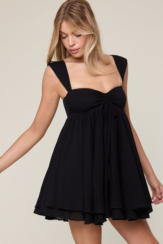Black Babydoll Mini Dress - Flowy Mini Dress | Boho Pink