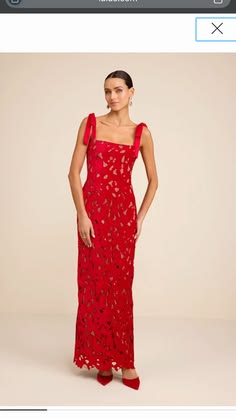 Ramsey Embroidered Tie-Strap Maxi Dress in Red