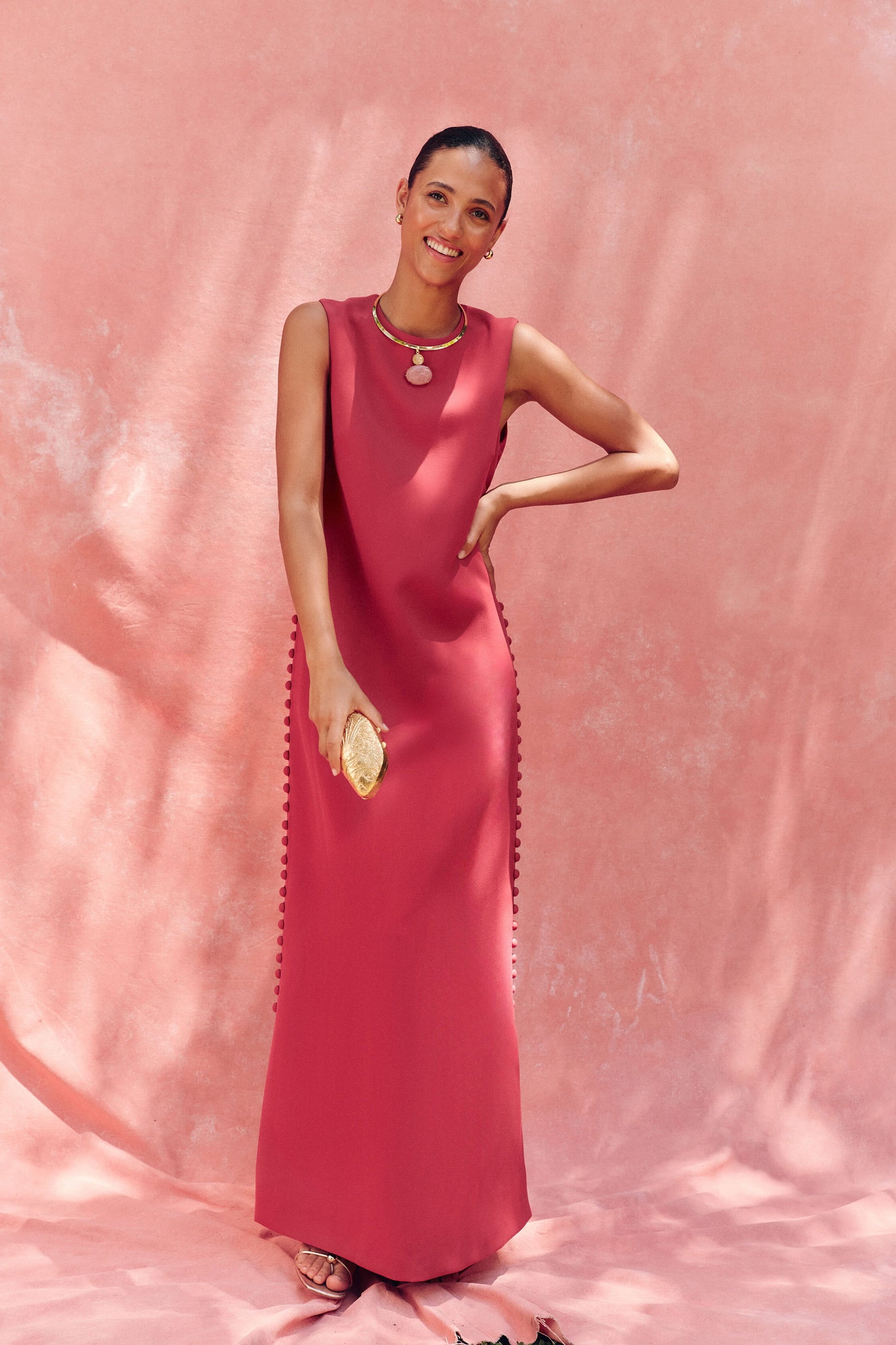 Raspberry Camille Crepe Maxi Dress in Raspberry