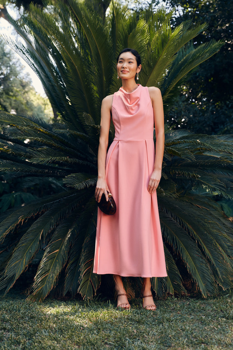 Bubblegum Pink Risa Cowl Neck Gown in Bubblegum Pink