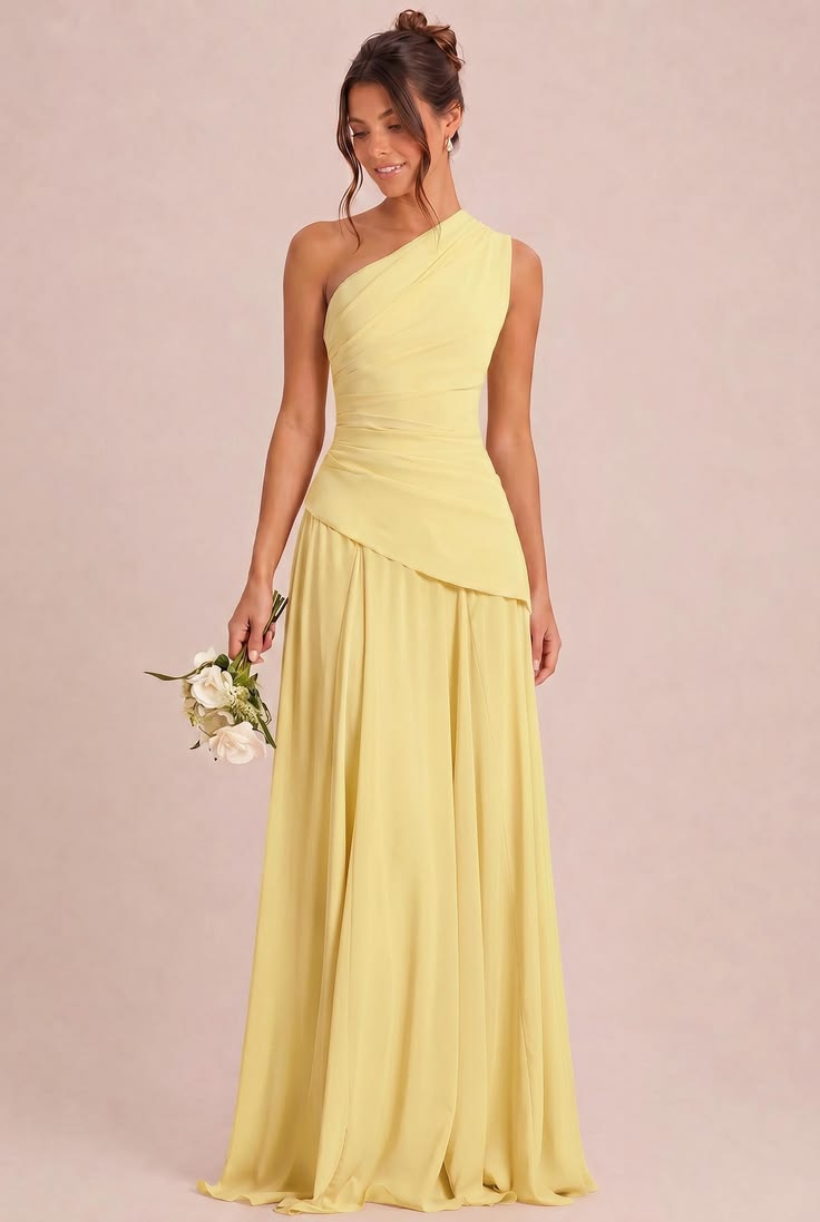 One Shoulder Chiffon Bridesmaid Dress | Pleated A-Line