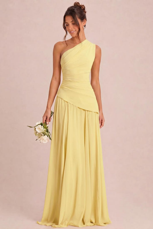 One Shoulder Chiffon Bridesmaid Dress | Pleated A-Line