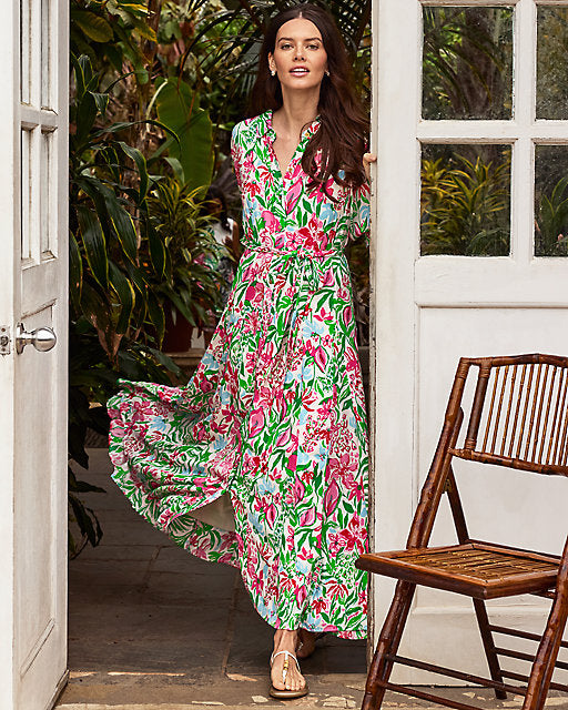 Glowing Gardens Larkyn Linen Shirt Midi Dress