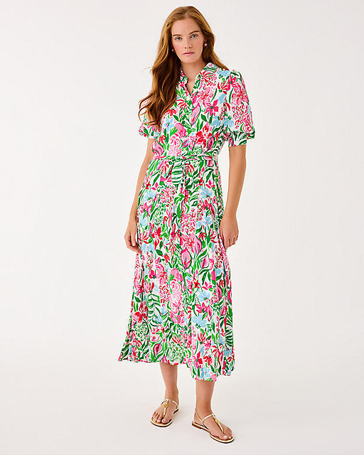 Glowing Gardens Larkyn Linen Shirt Midi Dress