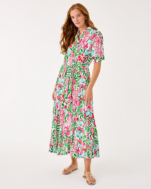 Glowing Gardens Larkyn Linen Shirt Midi Dress
