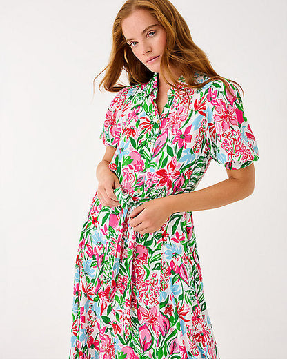Glowing Gardens Larkyn Linen Shirt Midi Dress