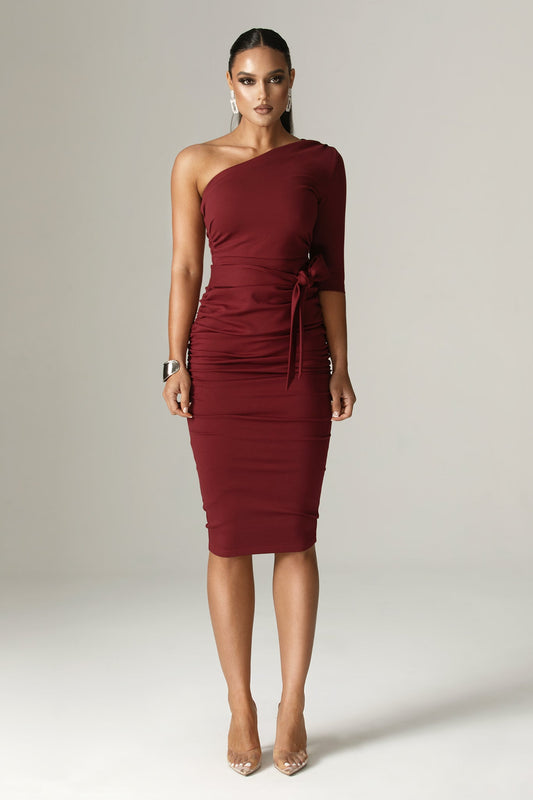 Dolly Elegant Bodycon Dress (Maroon) - XS