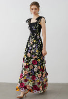 Arabella Floral Appliqué Tulle Maxi Dress