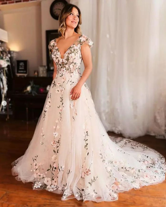 Margot Vintage Lace Wedding Dress with Court Train