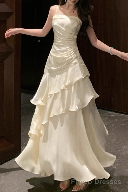 Line White Prom Dress features spaghetti straps Evening Dresses Arabella Tulle Lace Formal Gown