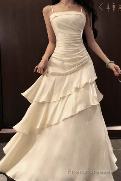 Line White Prom Dress features spaghetti straps Evening Dresses Arabella Tulle Lace Formal Gown