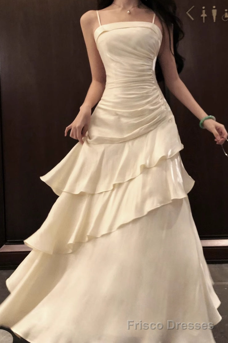 Line White Prom Dress features spaghetti straps Evening Dresses Morticia Floral A-Line Wedding Guest Dress