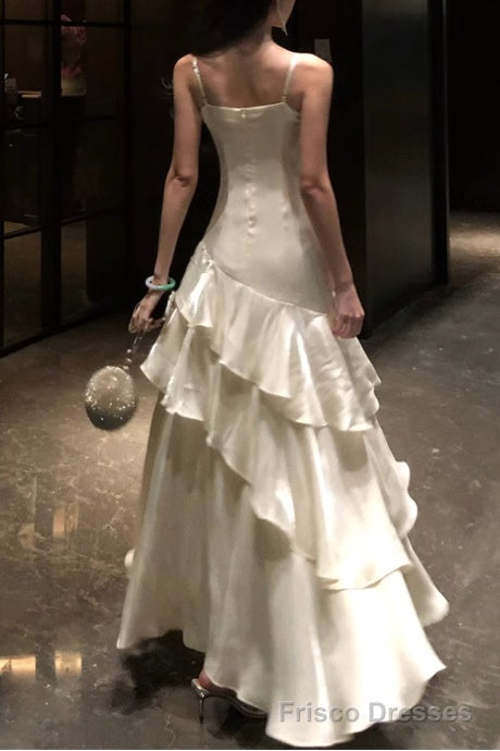 Line White Prom Dress features spaghetti straps Evening Dresses Arabella Tulle Lace Formal Gown