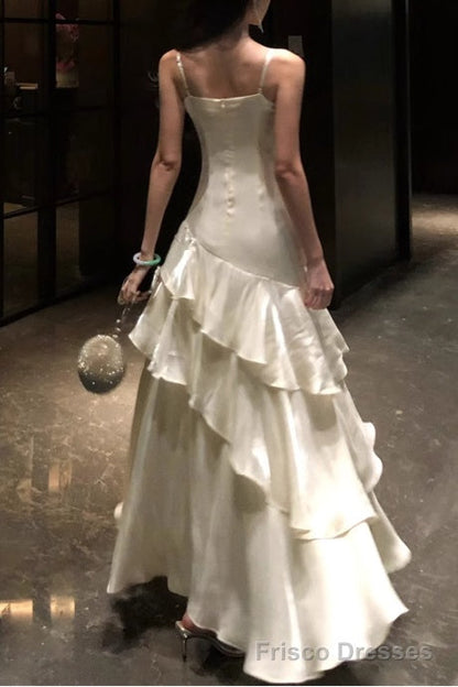 Line White Prom Dress features spaghetti straps Evening Dresses Morticia Floral A-Line Wedding Guest Dress