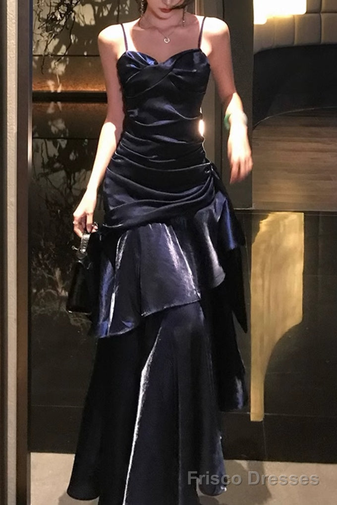 Line Dark Blue Prom Dress features spaghetti straps Evening Dresses Arabella Tulle Lace Formal Gown