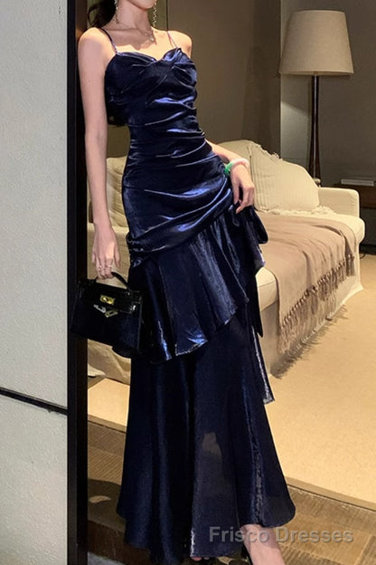 Line Dark Blue Prom Dress features spaghetti straps Evening Dresses Arabella Tulle Lace Formal Gown