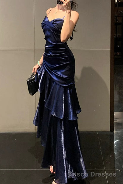 Line Dark Blue Prom Dress features spaghetti straps Evening Dresses Arabella Tulle Lace Formal Gown