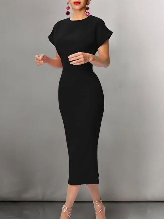 Stylewe Women Elegant Black Tie Event Dress X line Plain Crew Neck In Summer For Party