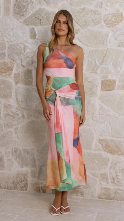 Multi Abstract Kourt Maxi Dress in Sapphire