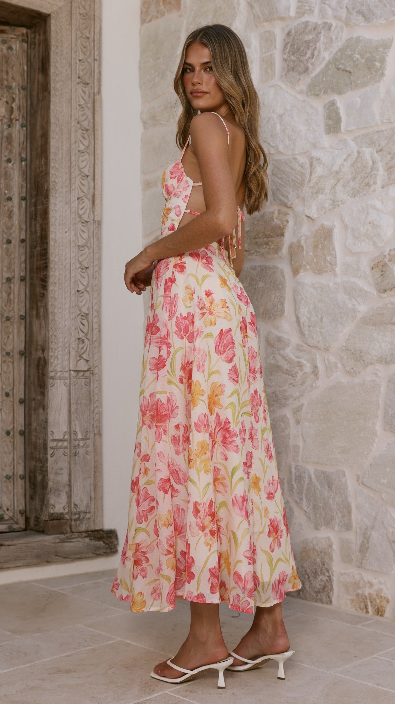 Pink/Yellow Flower Rahima Floral Maxi Dress