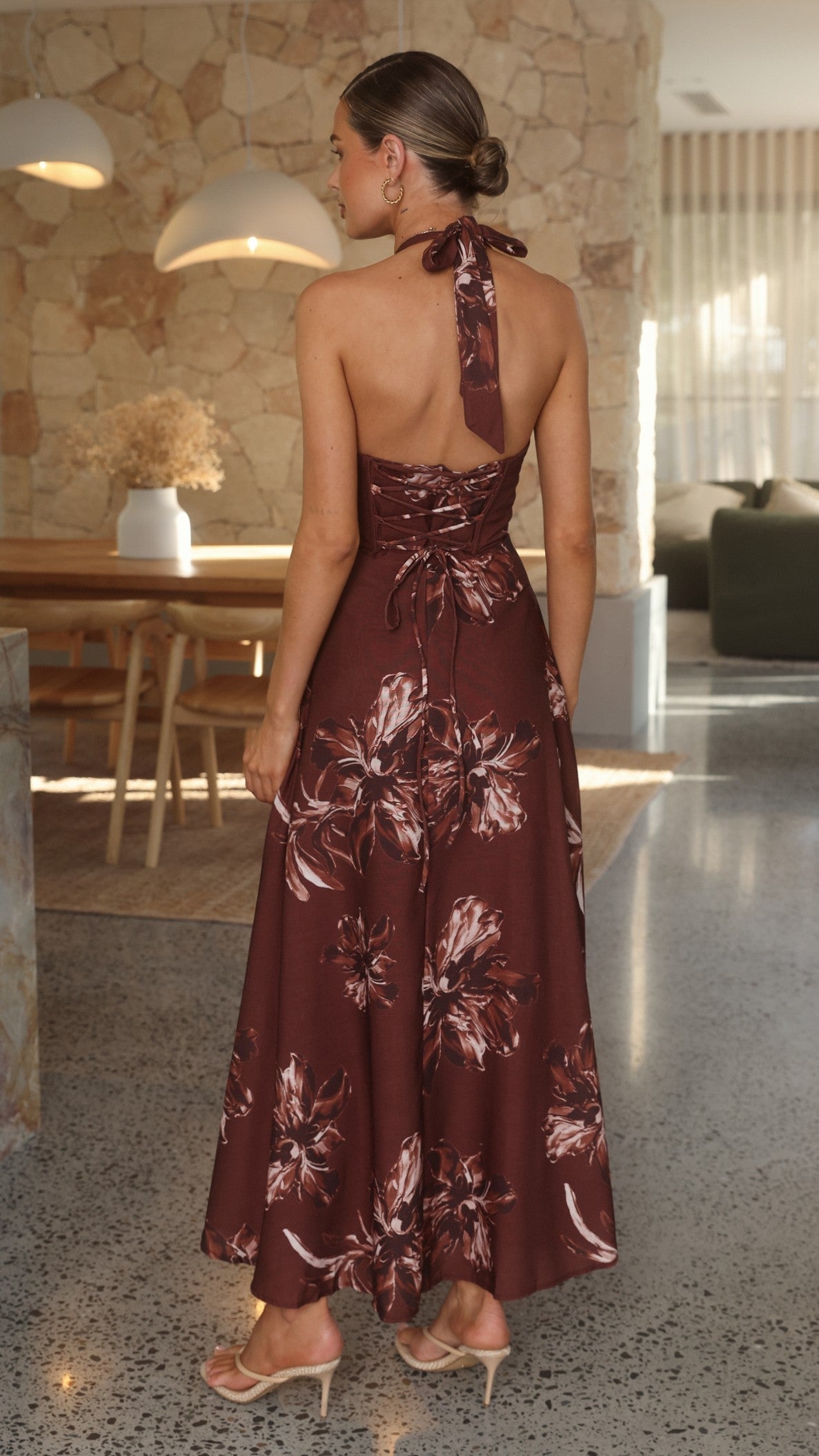 Chocolate Flower Skye Floral Maxi Dress in Chocolate