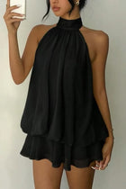 Fashionable Chiffon Halter Neck Backless Lace-up Casual Vacation Mini Dress
