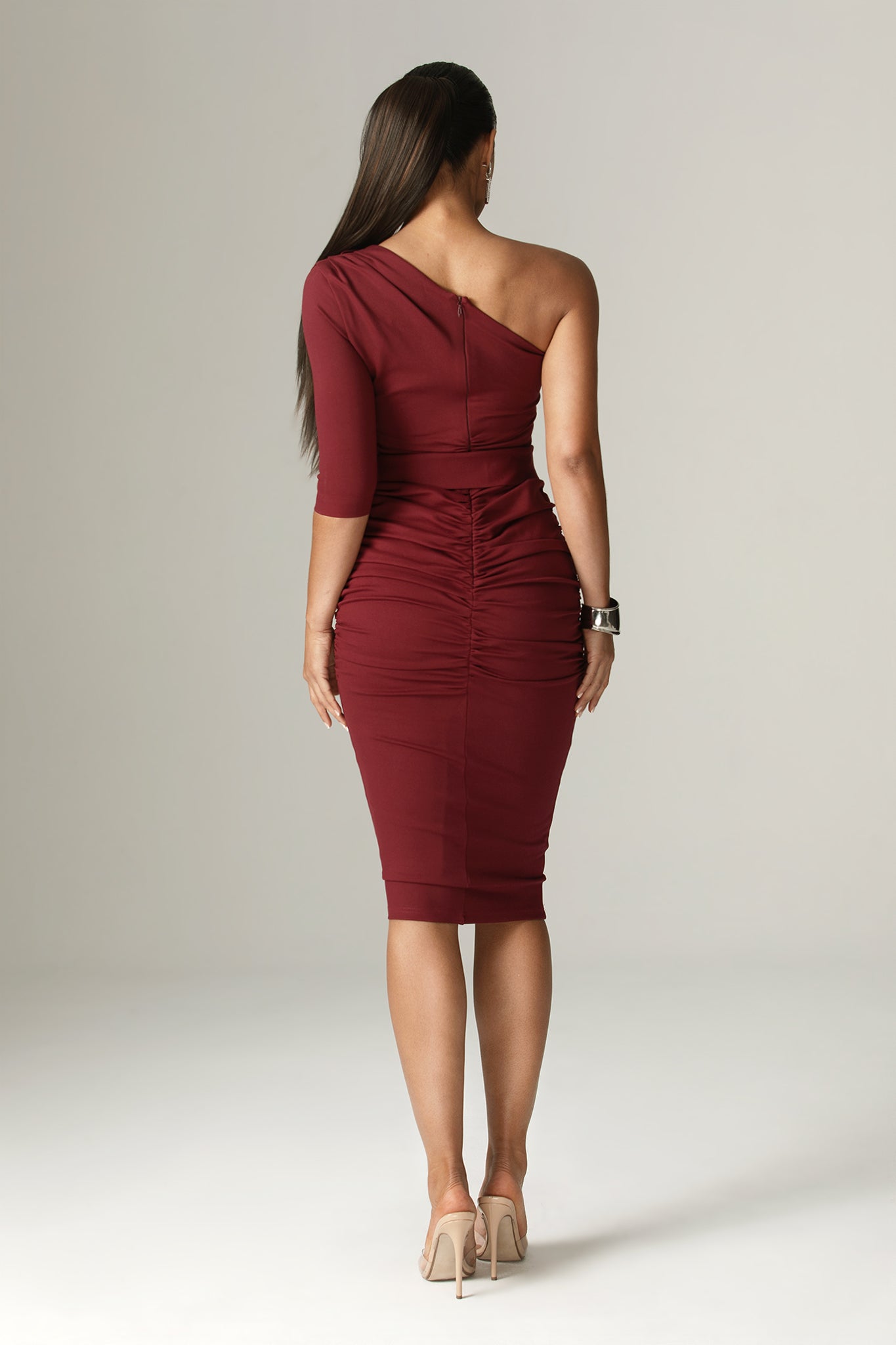 Dolly Elegant Bodycon Dress (Maroon) - XS