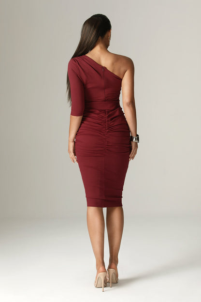 Dolly Elegant Bodycon Dress (Maroon) - XS