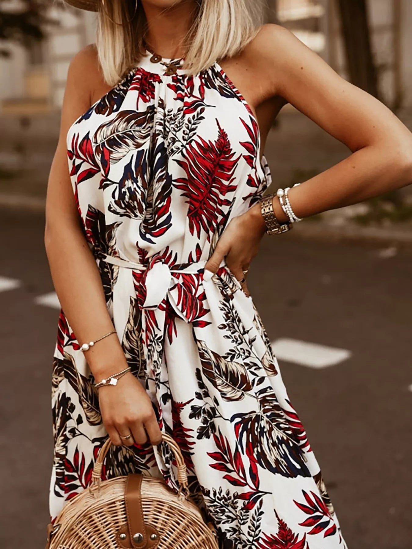 Deep Red Margot Printed Sleeveless Maxi Dress