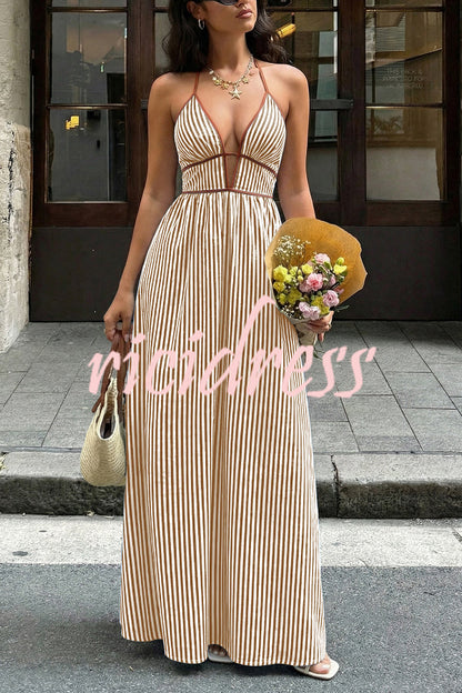 Pink Margot Striped V-Neck Maxi Dress