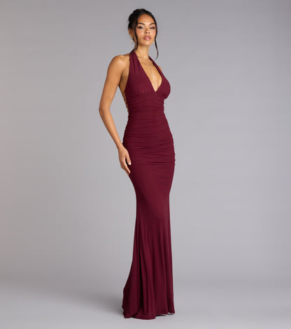 WINE Juliana Mesh Strappy Back Formal Dress