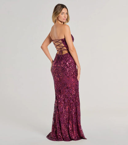 PLUM-2 Chandler Sequin Lace-Up Formal Dress