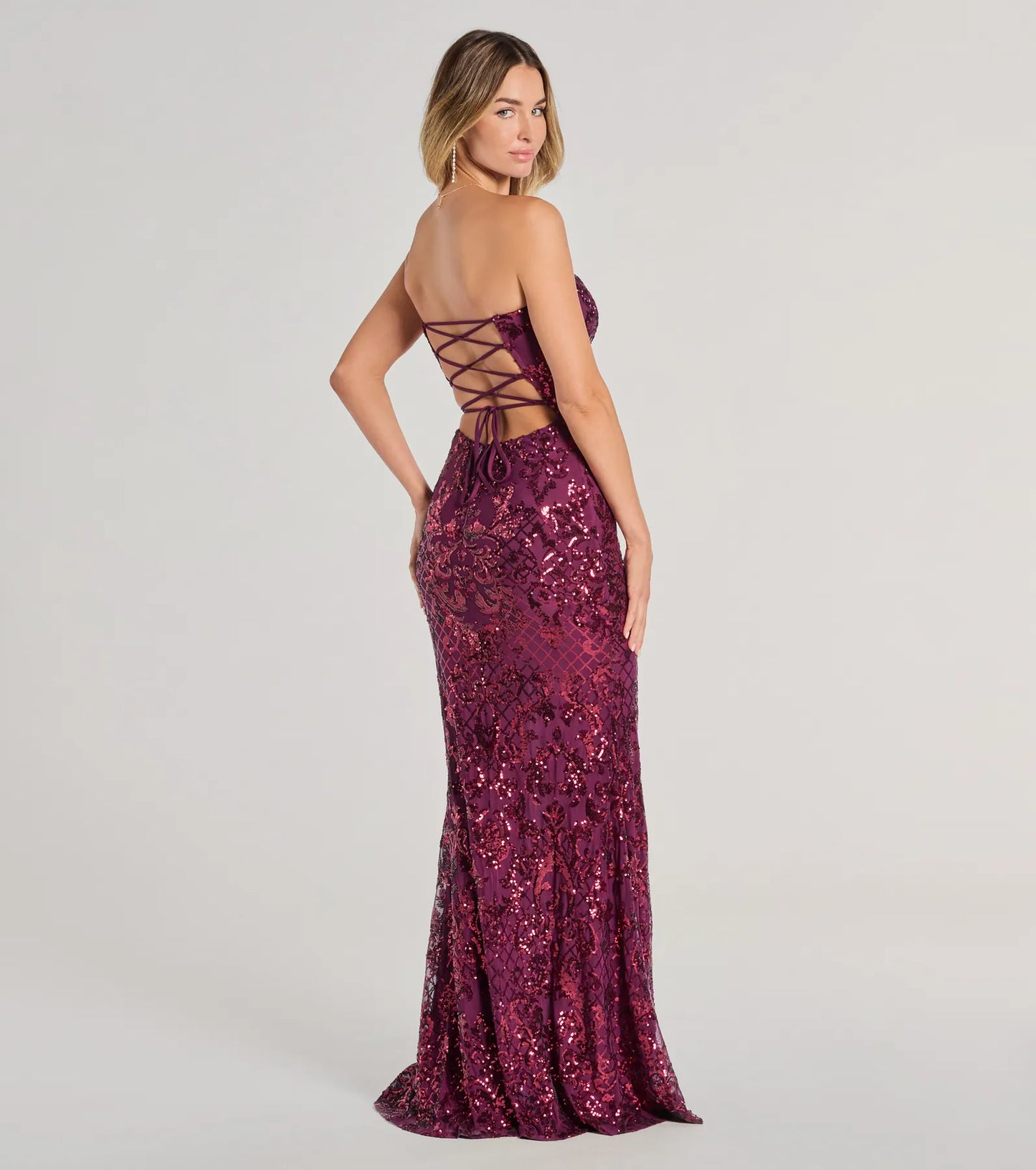 NEON ORANGE Chandler Sequin Lace-Up Formal Dress