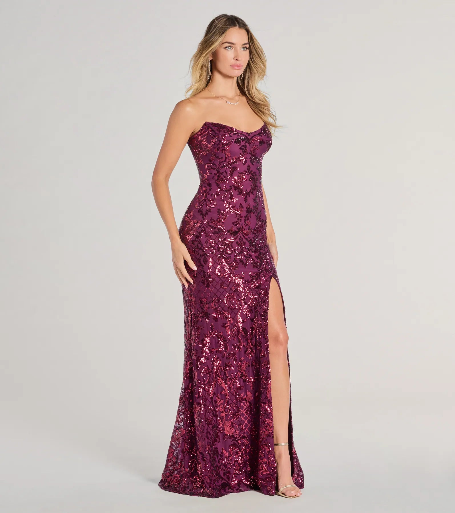 PLUM Chandler Sequin Lace-Up Formal Dress