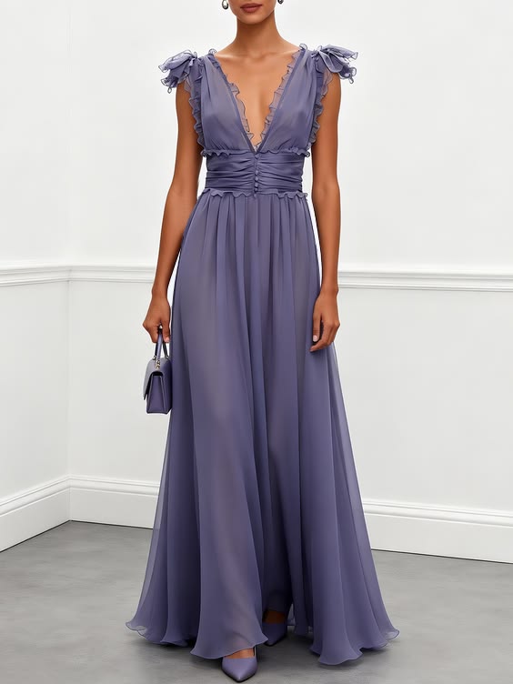 Violet Ruffled Chiffon Gown