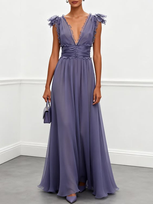 Violet Ruffled Chiffon Gown