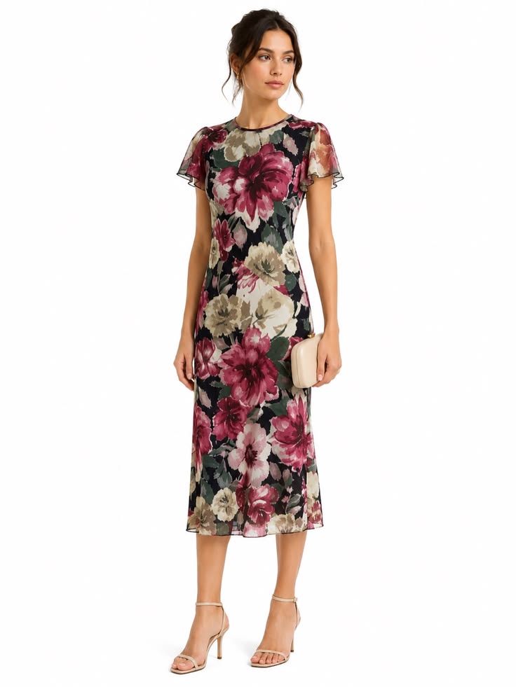 Liliana Floral Mesh Midi Dress