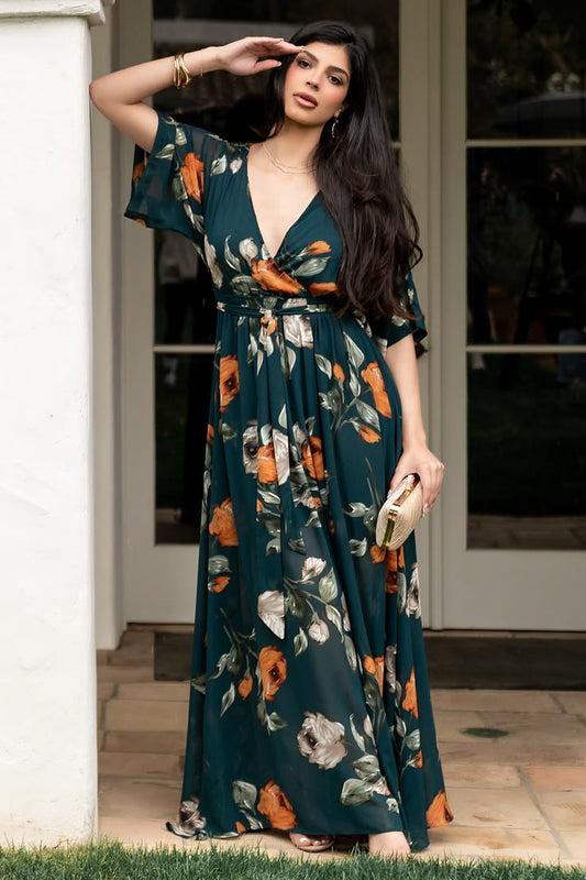 Kia Kimono Maxi Dress in Deep Topaz Floral