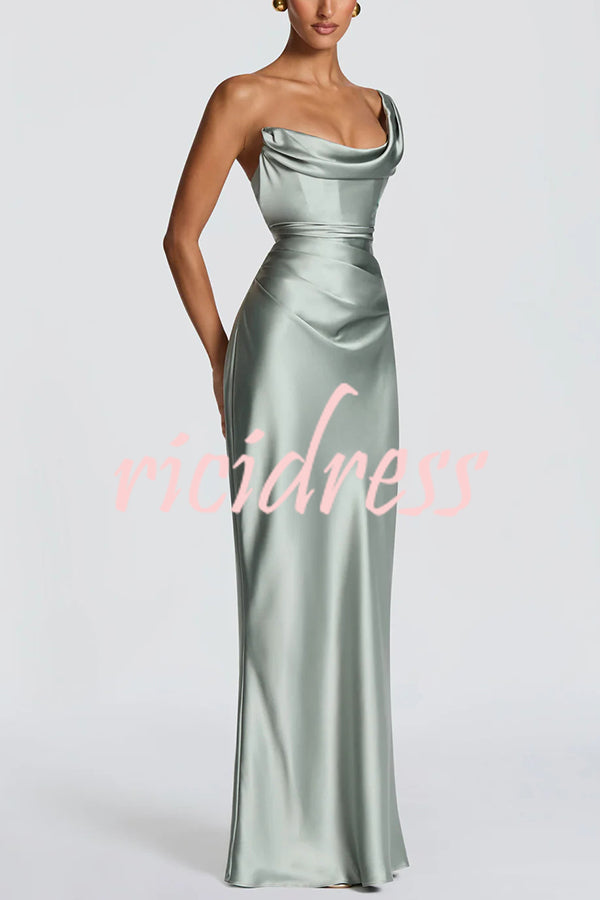 Wine Red Thalassa Satin One-Shoulder Maxi Dress