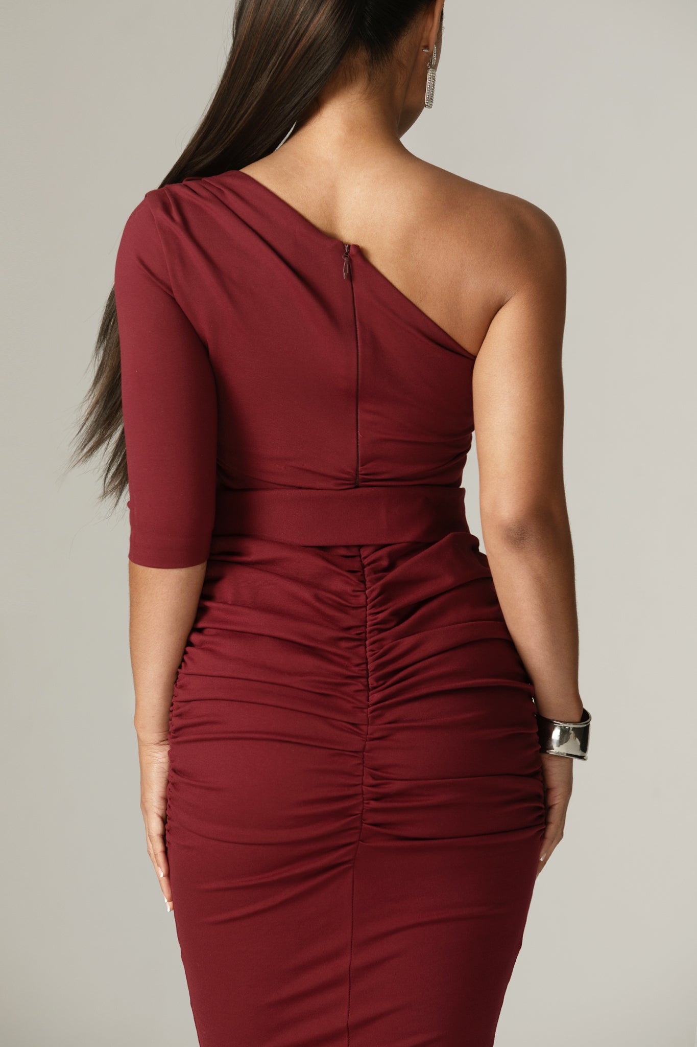 Dolly Elegant Bodycon Dress (Maroon) - XS