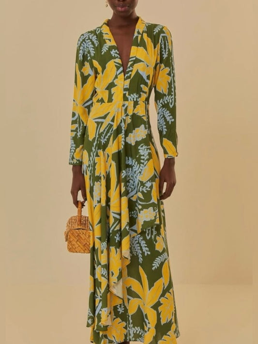 Adriana Tropical Silk Maxi Dress