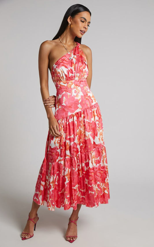 Georgine One-Shoulder Ruched Midi Dress