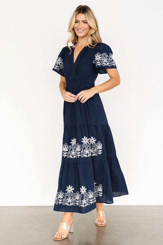 Kennedy Embroidered Maxi Dress | Blue - S