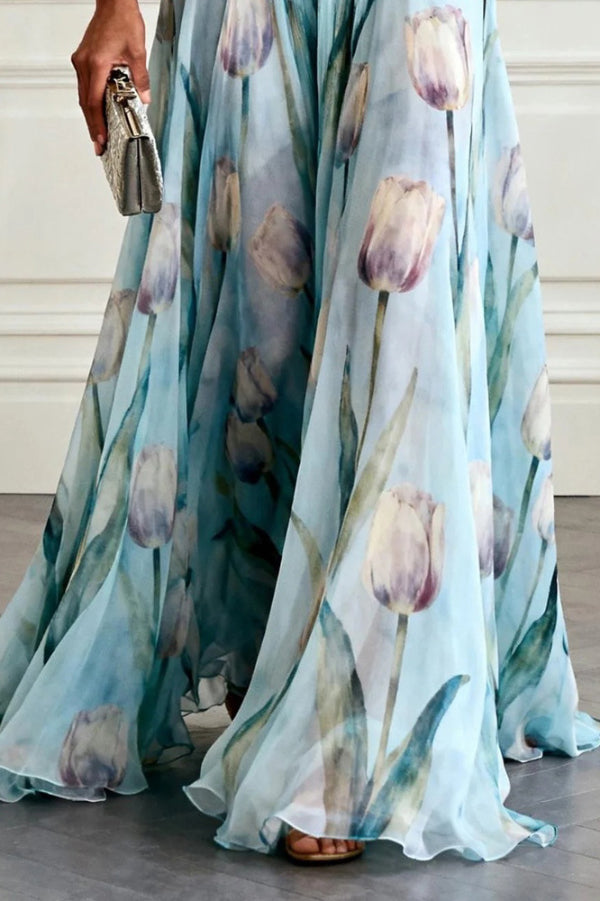 Black Margot Tulip Print Maxi Dress