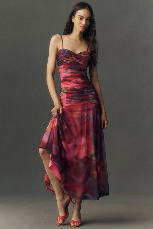 Helena Drop-Waist Mesh Maxi Dress